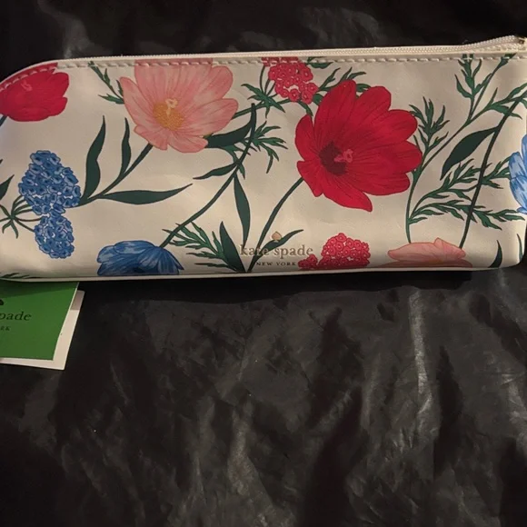kate spade White Floral Cosmetic Pouch with Red, Pink & Blue Flowers - Picture 2 of 4